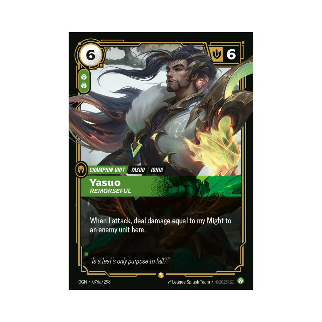 Yasuo - Remorseful (OGN - 076a) - Cards Beyond