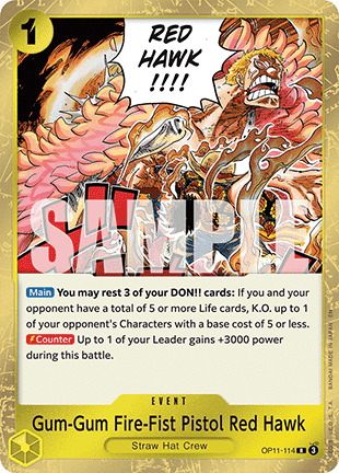 Gum-Gum Fire-Fist Pistol Red Hawk (OP11-114) (V.1) - A Fist of Divine Speed (Rare) [OP11-114] - Cards Beyond
