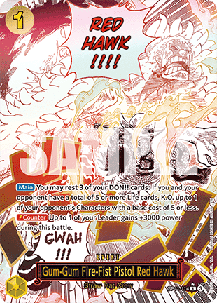 Gum-Gum Fire-Fist Pistol Red Hawk (OP11-114) (V.2) - A Fist of Divine Speed (Alternate Art) [OP11-114] - Cards Beyond