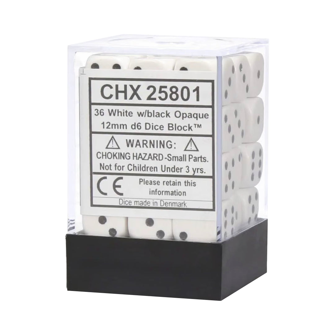 Chessex 12mm D6 Sada Kostek - Bílá/Černá